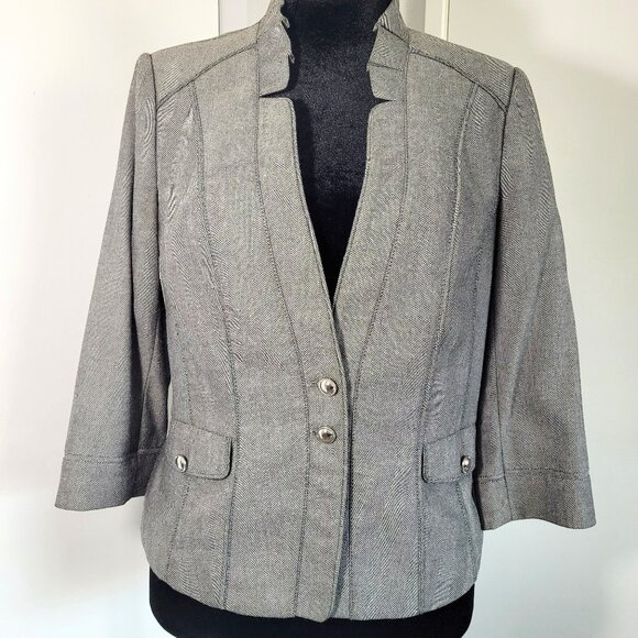 WHBM Grey Herringbone Blazer with Double Button Detail – Size 14 - Picture 1 of 9